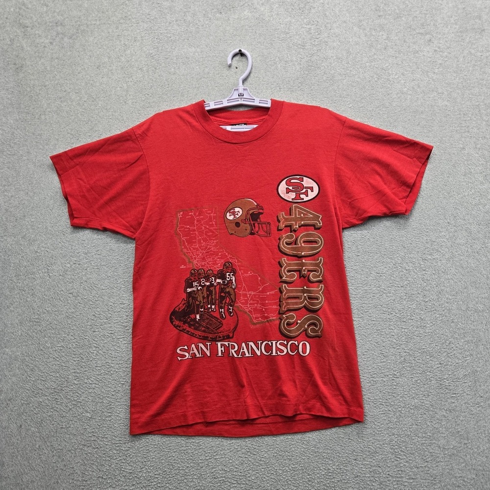 VINTAGESan Francisco 49ers Men Shirt L Red 80s Single Stitch Football Helmet